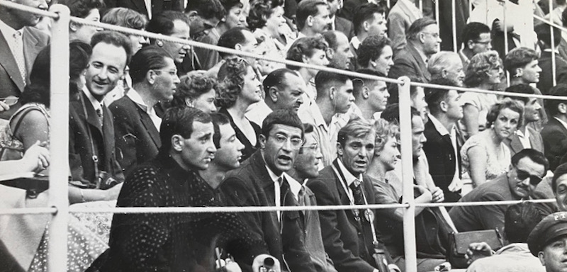 Aznavour, Fran&ccedil;ois, Pierre, & Victor in Madrid at bullfight